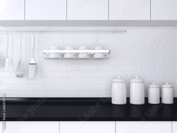 Obraz Black and white kitchen design.