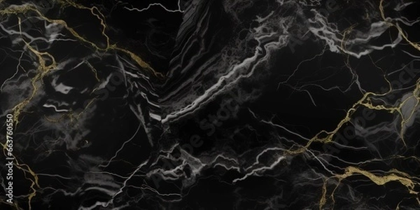 Fototapeta black marble with gold veined motifs. generative AI