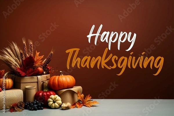 Fototapeta Happy Thanksgiving day  social media post celebration illustration background thanksgiving greeting autumn concept 
