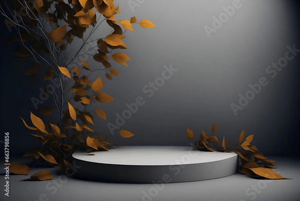 Fototapeta Empty podium with calm and elegant autumn atmosphere for product presentation. Mockup for branding, packaging, marketing, web, banner, editorial, printed matter.