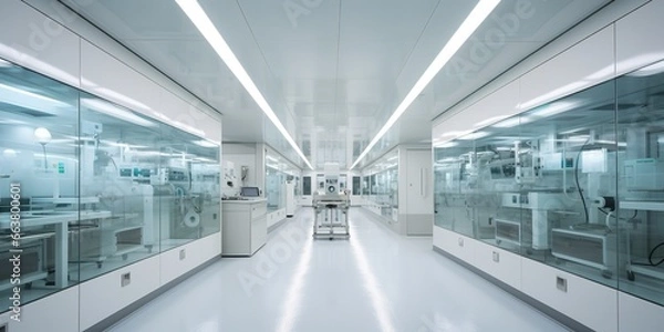 Fototapeta Pharma, pharmaceautical clean room, industrial design for large scale chemical production in controlled sterile conditions