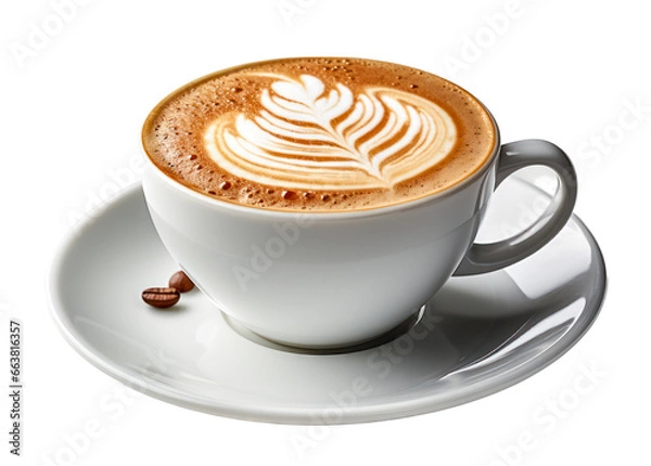Fototapeta Eine Tasse Capuccino vor transparentem Hintergrund, Generative AI