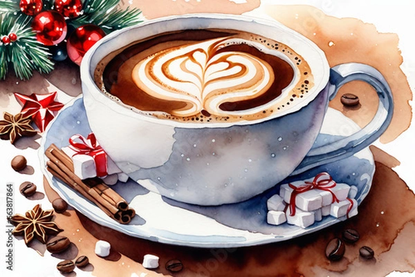 Obraz Cup of hot chocolate with marshmallows. Christmas and New Year background