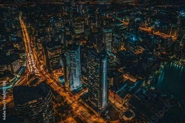 Fototapeta View of the city with abstract grunge background