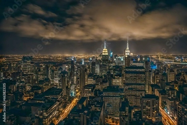 Fototapeta View of the city with abstract grunge background