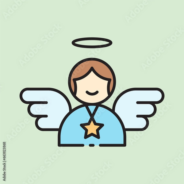 Obraz christmas angel icon with lineal color style