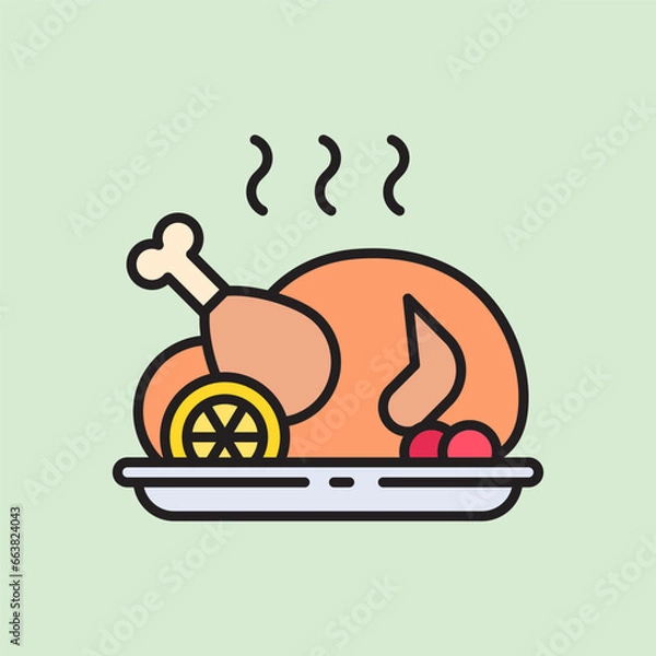 Obraz christmas roast chicken icon with lineal color style