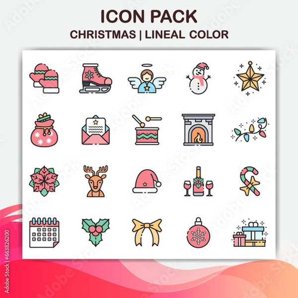 Obraz christmas icon pack with lineal color style