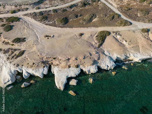 Fototapeta Panoramic view of Governor's beach with white chalk rocky cliff in Limassol, Cyprus.