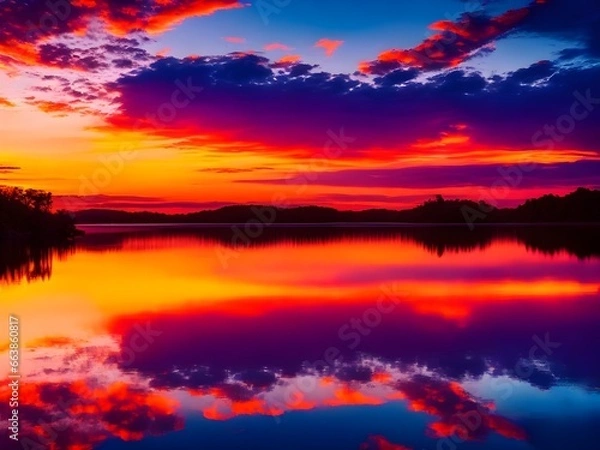 Fototapeta sunset over the river evening