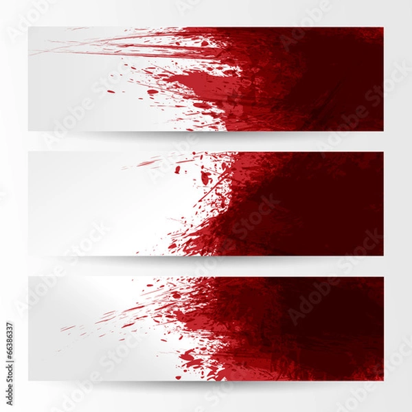 Fototapeta set of three banners, abstract headers with red blots