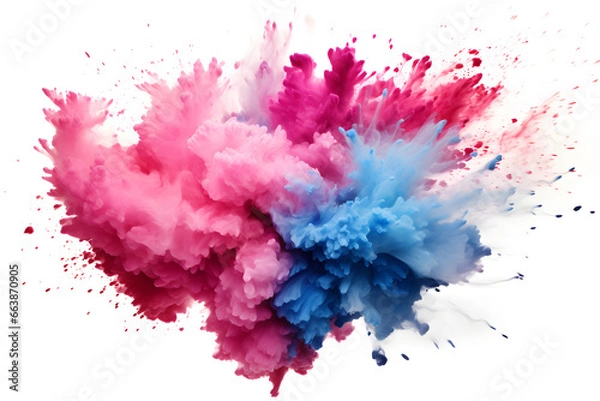 Fototapeta Pink and blue powder explosion isolated on white background