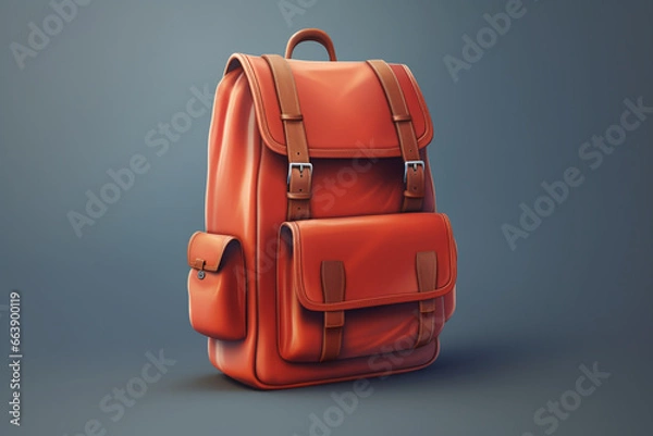 Obraz Stylish brown backpack on a dark background. 3d rendering.