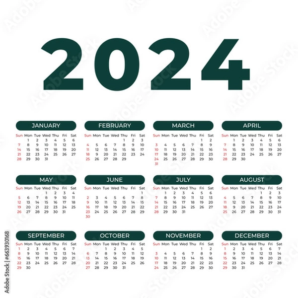 Fototapeta Vector 2024 calendar template editable vector