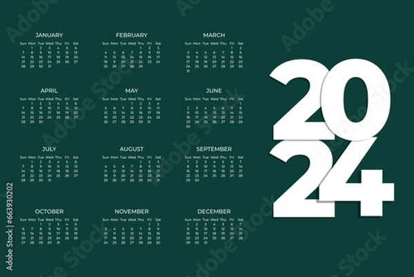 Fototapeta Vector 2024 calendar template editable vector