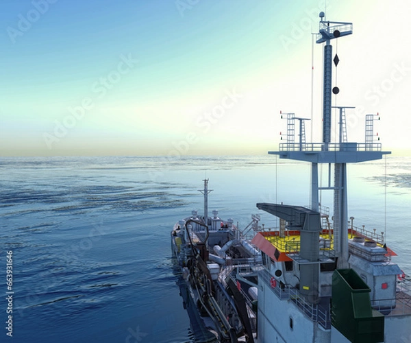 Obraz A technical fleet vessel designed for dredging and extraction of non-metallic construction materials.  Hopper dredger. 3d-rendering