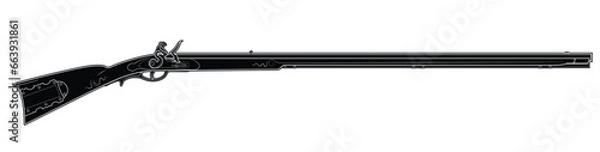 Obraz Illustration of Traditional American flintlock long rifle Kentucky. Black. Right side.