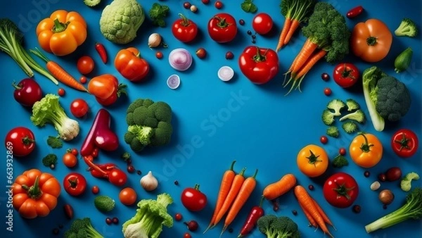 Obraz Colorful fresh vegetables On a blue background, Space for text
