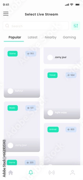 Obraz Game Live Streaming and Gaming Stream Mobile App UI Kit Template