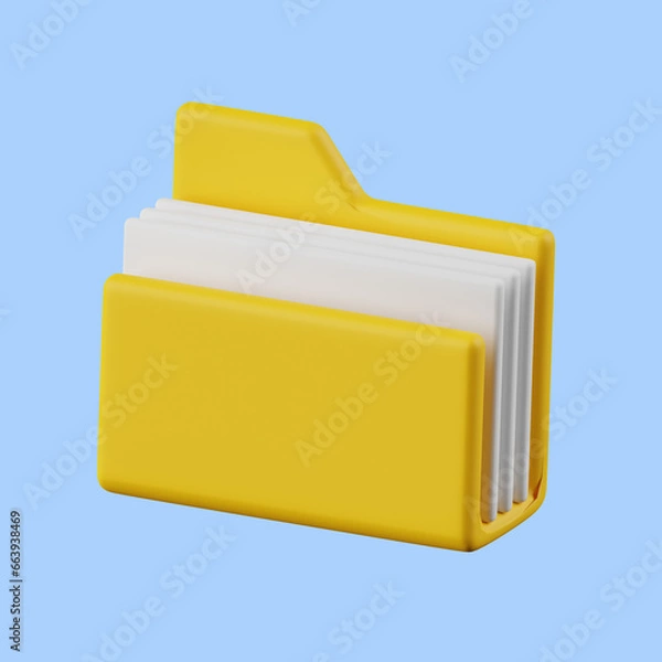 Fototapeta 3d folder icon on light blue background. 3d render illustration. Perfect for website or application design.