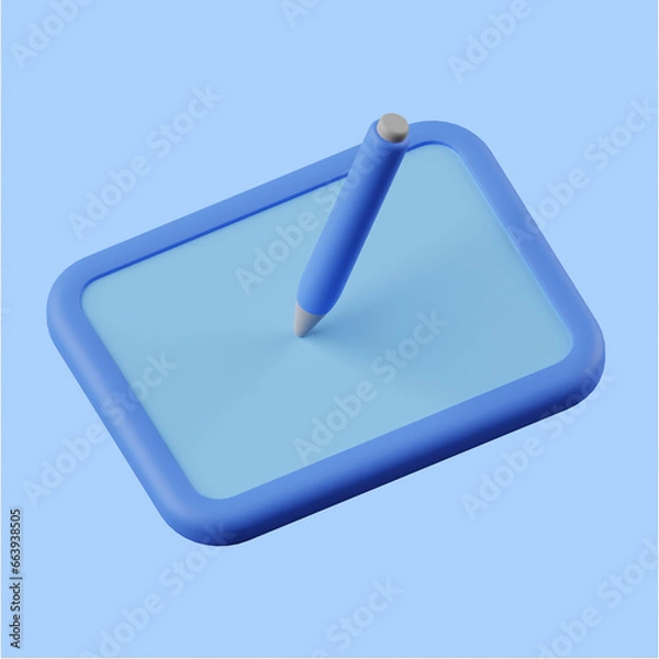 Fototapeta 3d tablet icon on light blue background. 3d render illustration. Perfect for website or application design.