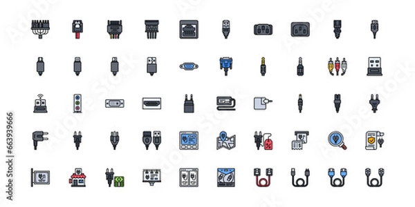Fototapeta computer cable icon set