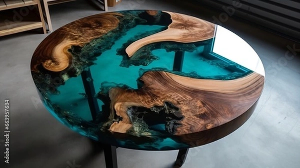 Fototapeta the world's coolest dining table, beautiful modern epoxy resin table