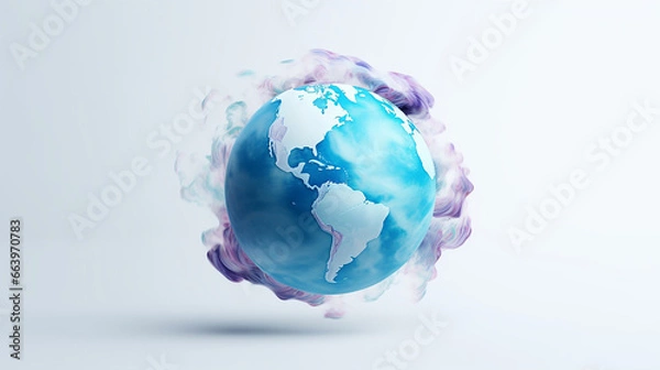 Fototapeta Globe on a white background surrounded by colored smoke