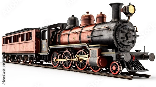 Obraz retro steam locomotive on white background