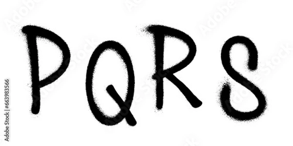 Fototapeta Graffiti spray font alphabet with a spray in black over white. Vector illustration. Part 5