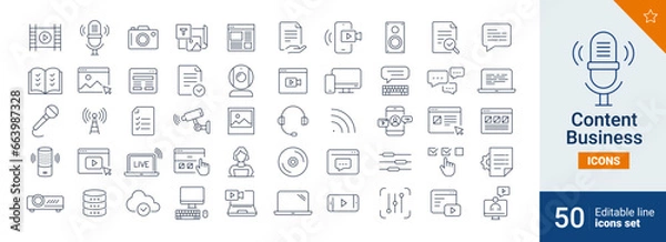 Fototapeta Content icons Pixel perfect. Mobile, message, support, ....