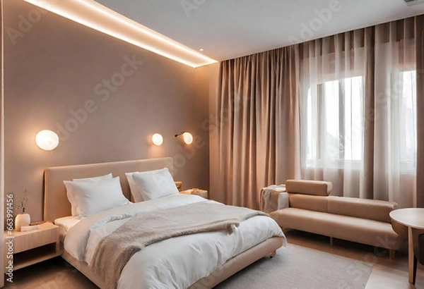 Fototapeta Luxury hotel suite modern elegance illuminated naturally generated by AI