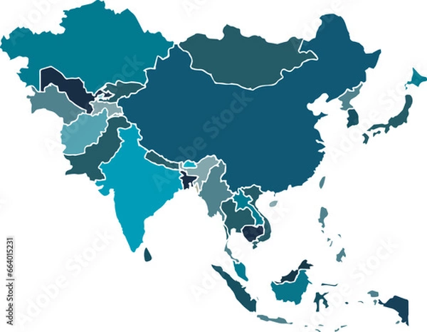 Fototapeta vector map of asia light blue