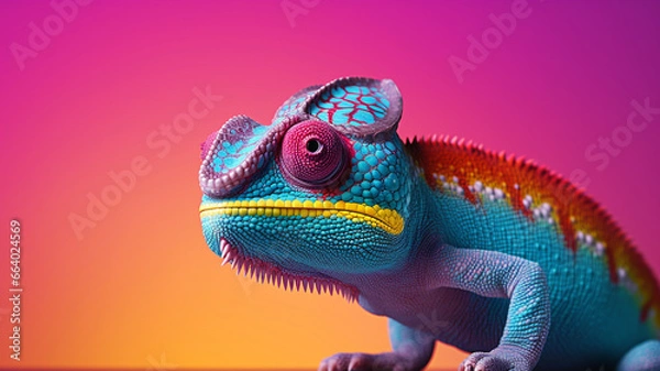 Fototapeta Colorful chameleon on a colorful background