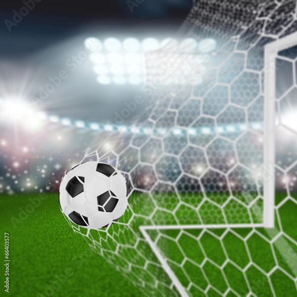 Fototapeta soccer ball in goal net