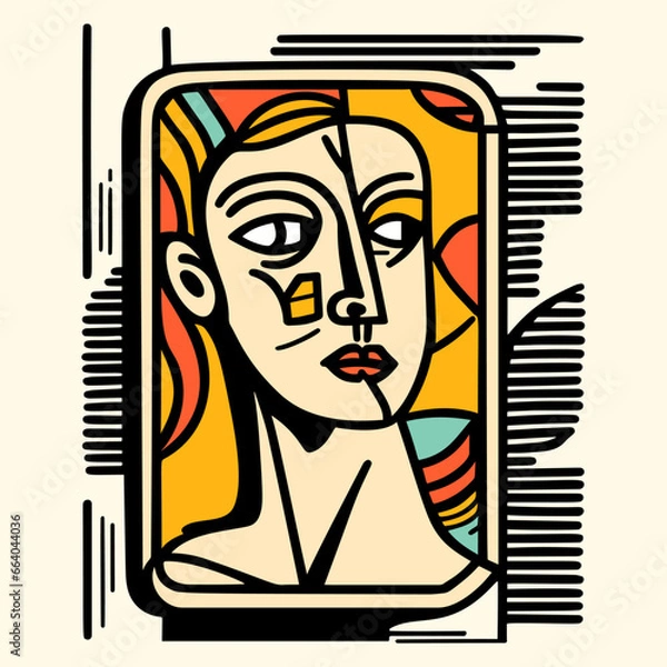 Obraz Abstract female face in linear style. Vector illustration for displays. The cover of a cubist magazine