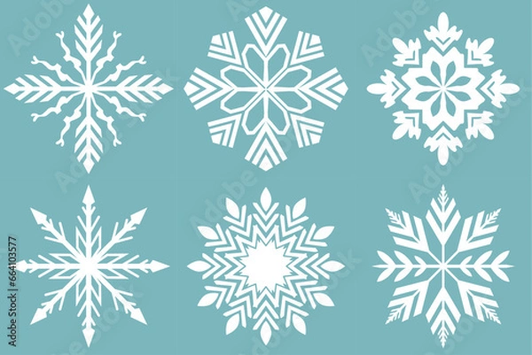 Fototapeta Vector set of different snowflakes isolated on a background