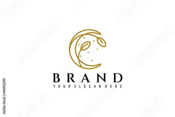Fototapeta Crescent line art illustration logo design with plant combination