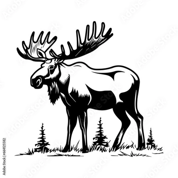 Fototapeta vector silhouette moose on white background, ai generated