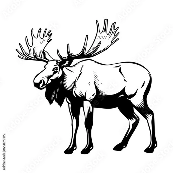 Fototapeta vector silhouette moose on white background, ai generated