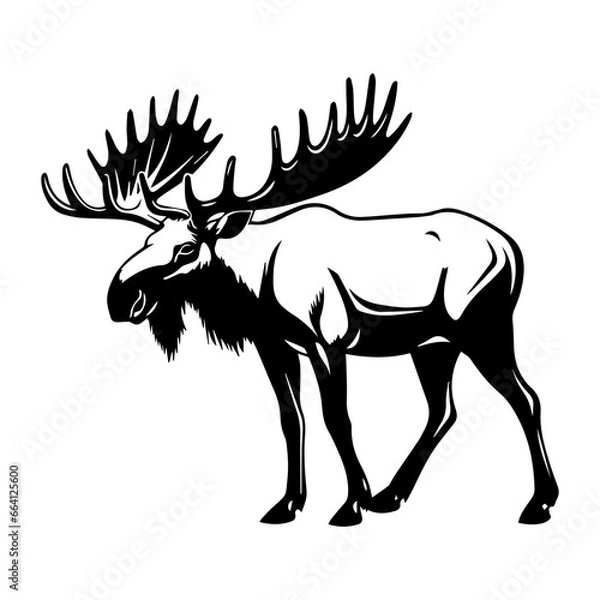 Fototapeta vector silhouette moose on white background, ai generated