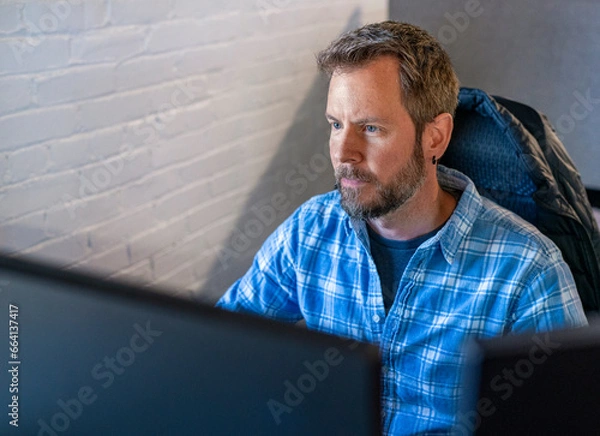 Fototapeta Customer Service Computer and Engineering Technician Office Employee Working From Home 