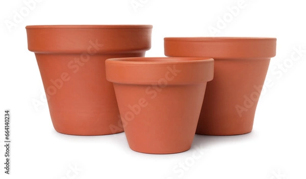 Fototapeta Empty clay flower pots isolated on white