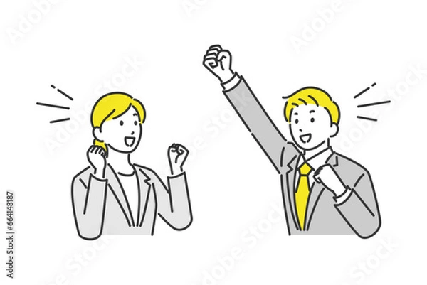 Fototapeta ガッツポーズをしている男性と女性のビジネスパーソン