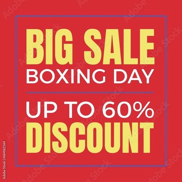 Fototapeta Illustration of big sale boxing day, upto 60 percent discount text on red background, copy space