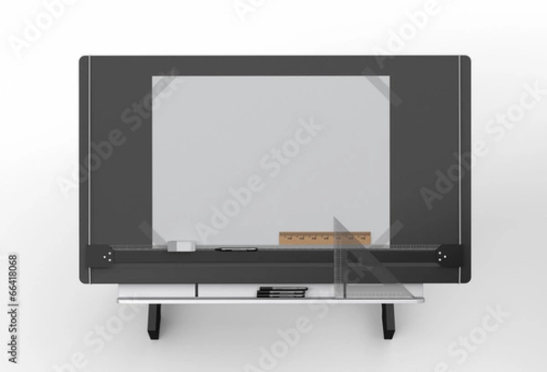 Fototapeta Top view of black drawing table with tools , clipping path inclu