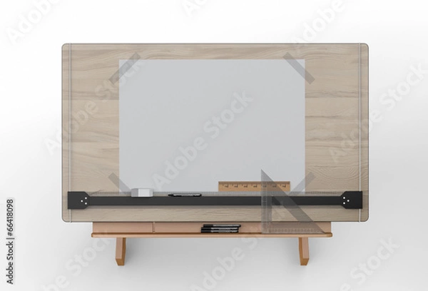 Fototapeta Top view of drawing table with tools , clipping path included