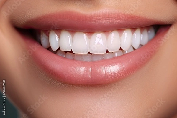 Fototapeta Close up of a smile with nice white teeth.
