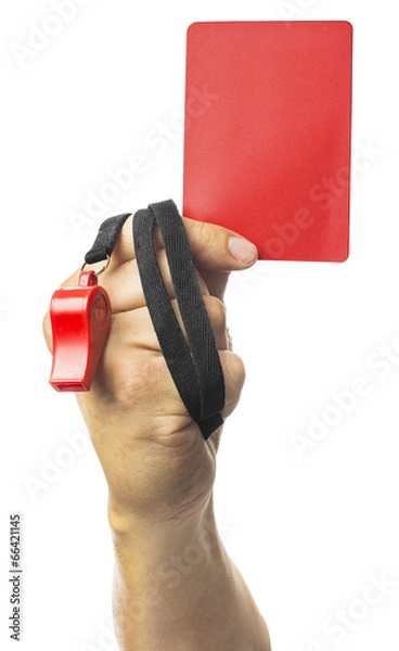 Fototapeta hand Of Soccer Referee Showing Red Card On White Background
