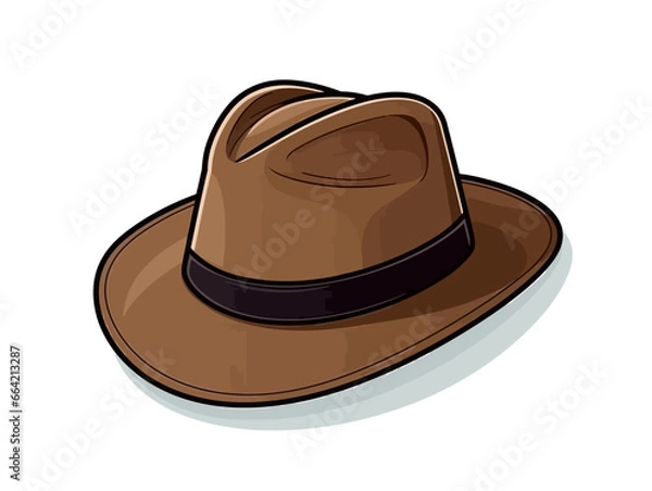 Fototapeta Doodle Hat with shadow, cartoon sticker, sketch, vector, Illustration, minimalistic